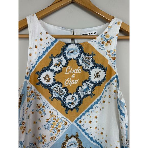 Reformation Jessi Linen Mini Dress - L'isola Di Capri Size 8 - Picture 9 of 13